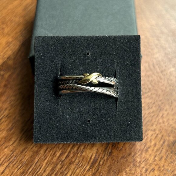 DAVID YURMAN Crossover Ring 925 Sterling Silver 18K Yellow Gold Size 8 - Picture 1 of 6